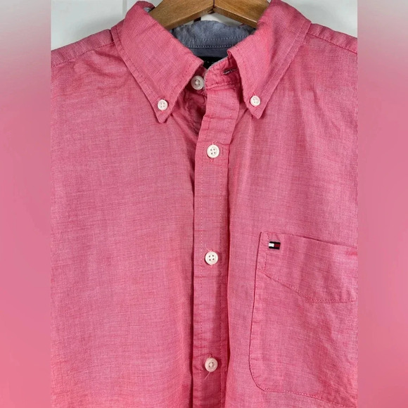 Tommy Hilfiger “Custom Fit” cotton casual button-down shirt, Large, Pink - Picture 3 of 7